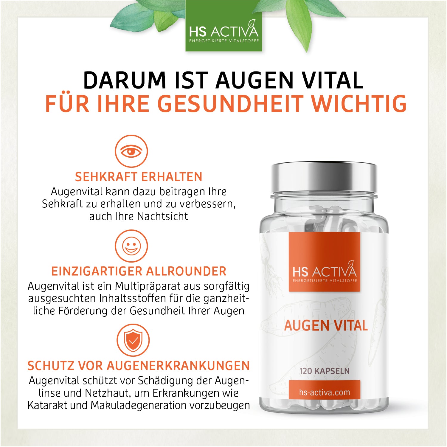 Augen Vital | Hochdosiert mit 20.000 i.E. | 120 Kapseln