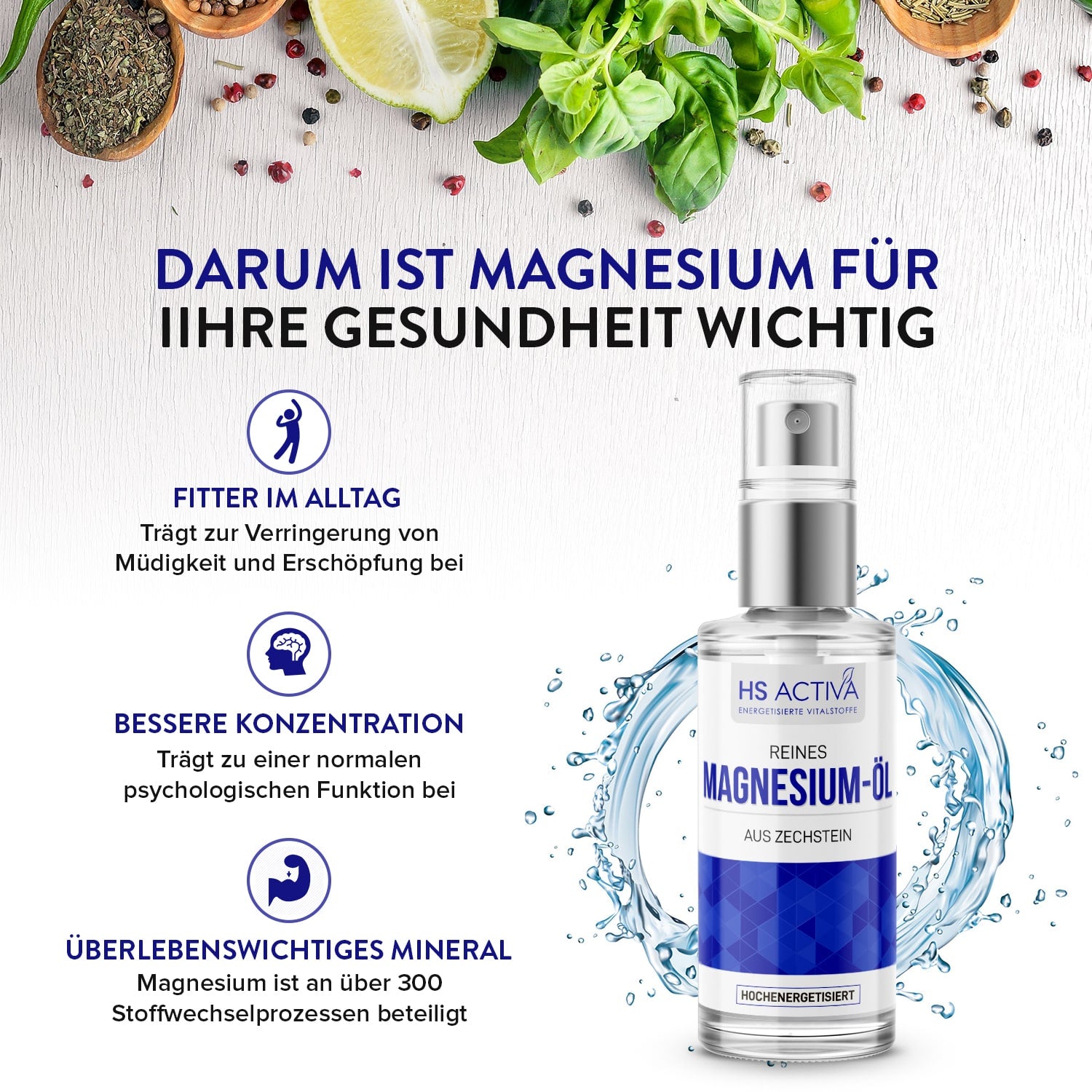 Magnesium-Öl auf Urwasser (50ml, 200ml oder 1000 ml)