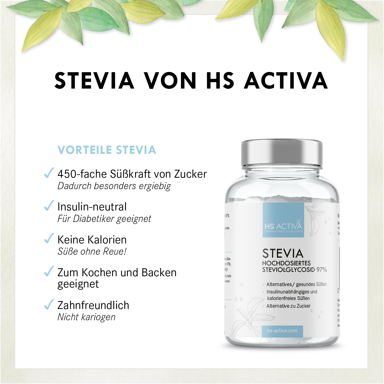 Stevia | Steviolglycosid 97% | Gesundes Süßen | Alternative zu Zucker | 25 Gramm
