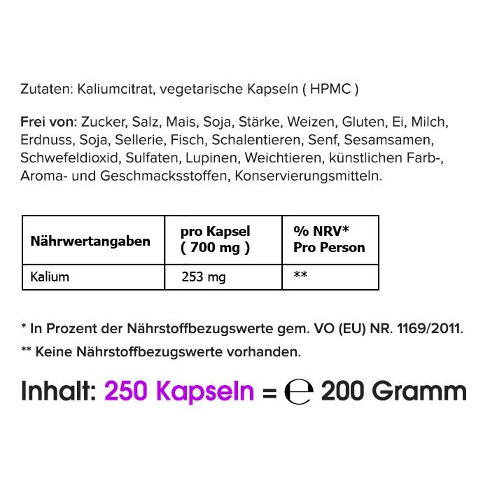 Kalium Citrat (250 Kapseln oder 300 g Pulver)