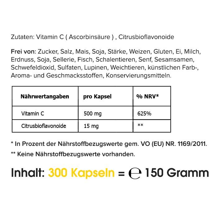 Vitamin C (300 Kapseln oder 300 g Pulver)