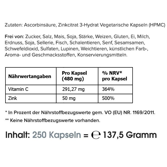 Zink 50 Plus C (Großpackung: 250 Kapseln)