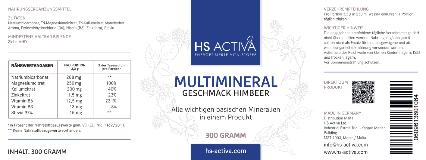 Multimineral/ Mineralien-Komplex (300g oder 1000 g Pulver - Verschiedene Geschmackssorten)
