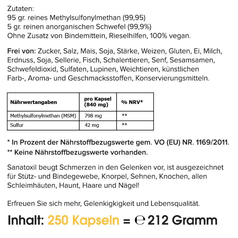 Gelenk Komplex (MSM Plus Schwefel) - 250 Kapseln